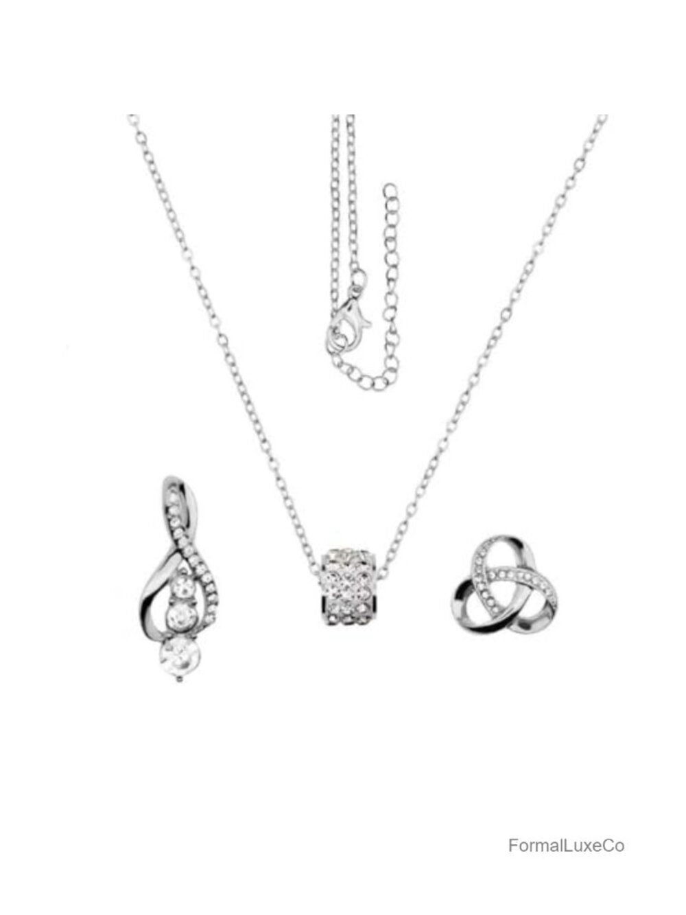 14K Gold Plated S925 Silver Love Knot Cubic Zirconia Pendant Necklace Set